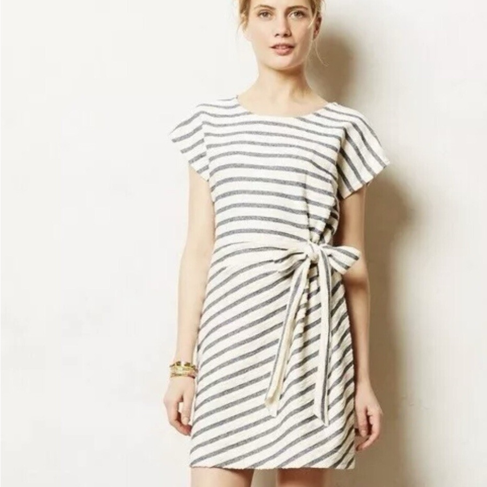 Saturday/Sunday Anthropoogie Striped Tie-Waist Dress Size M